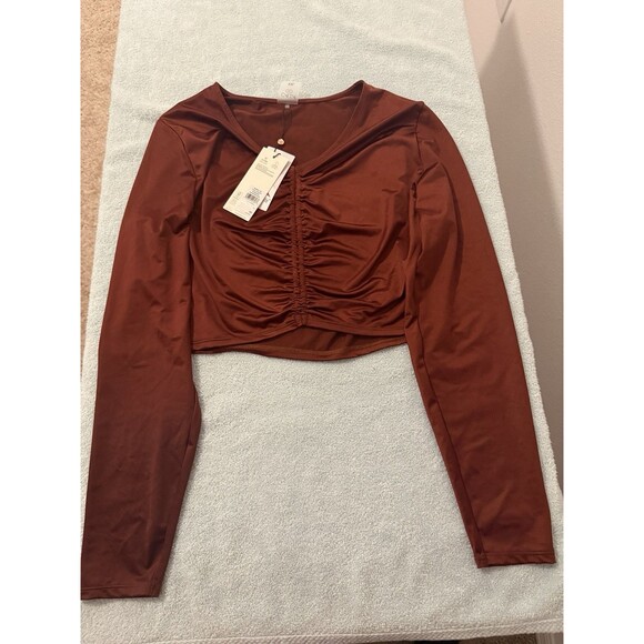 Other - CALIA Womens Long Sleeve Ruched Swim Rash Guard XXL Red Brown Shine $58 MSRP NWT